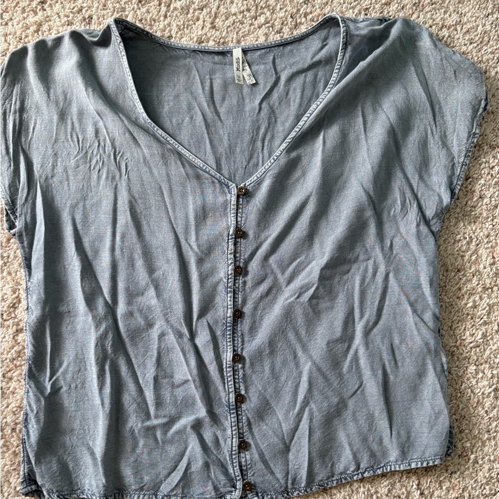 Casual Blue Button-Up Top